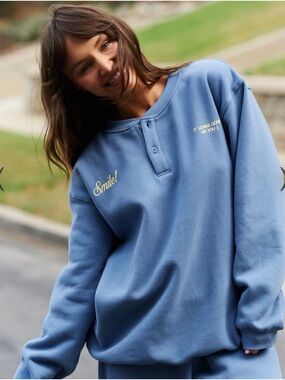 Blue 'Smile!' Henley Sweatshirt - Women